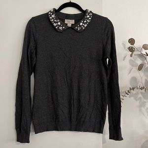jeweled collar lightweight sweater